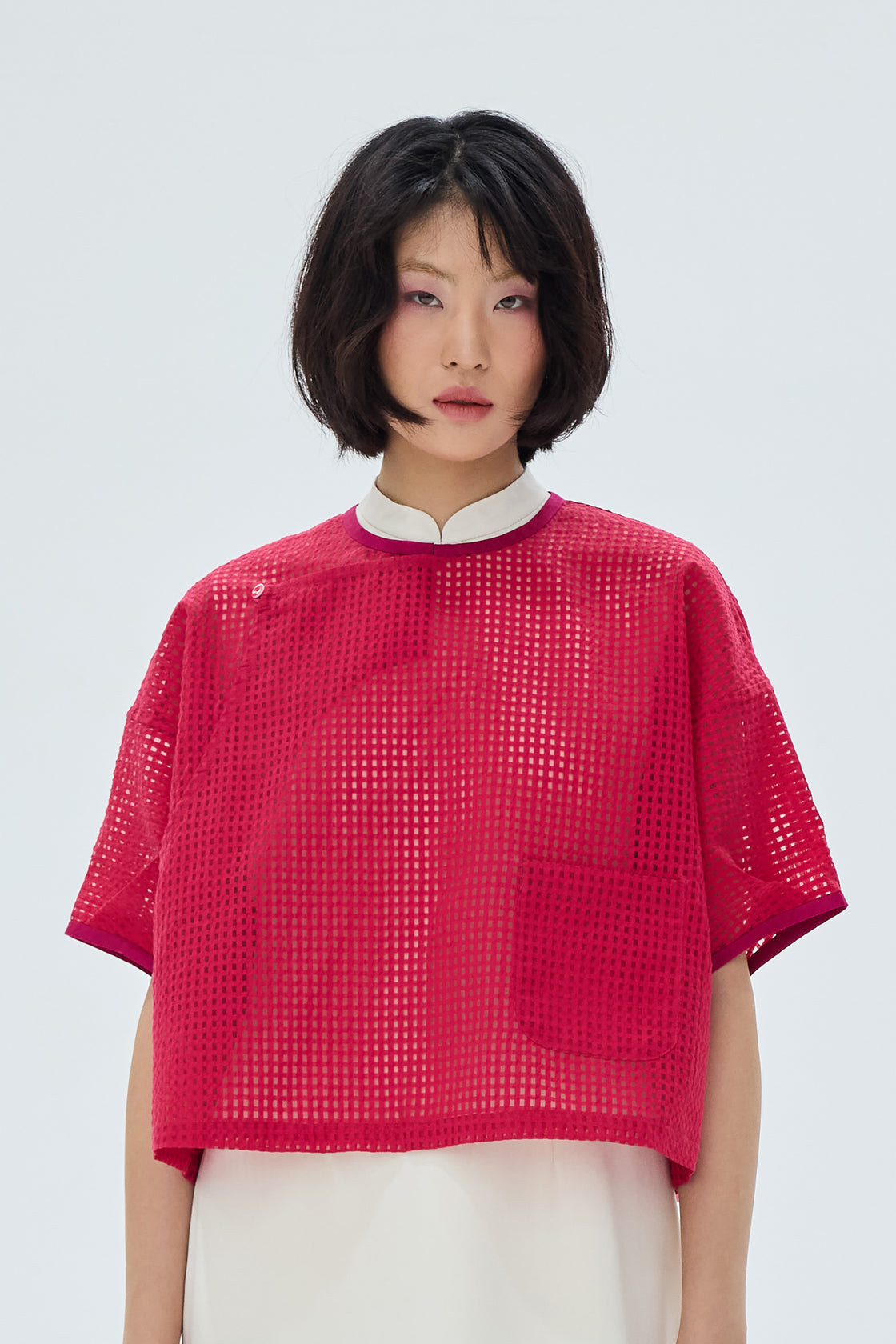 TP Baggy Pleated Slv Red Grid Organza [PRE-ORDER]