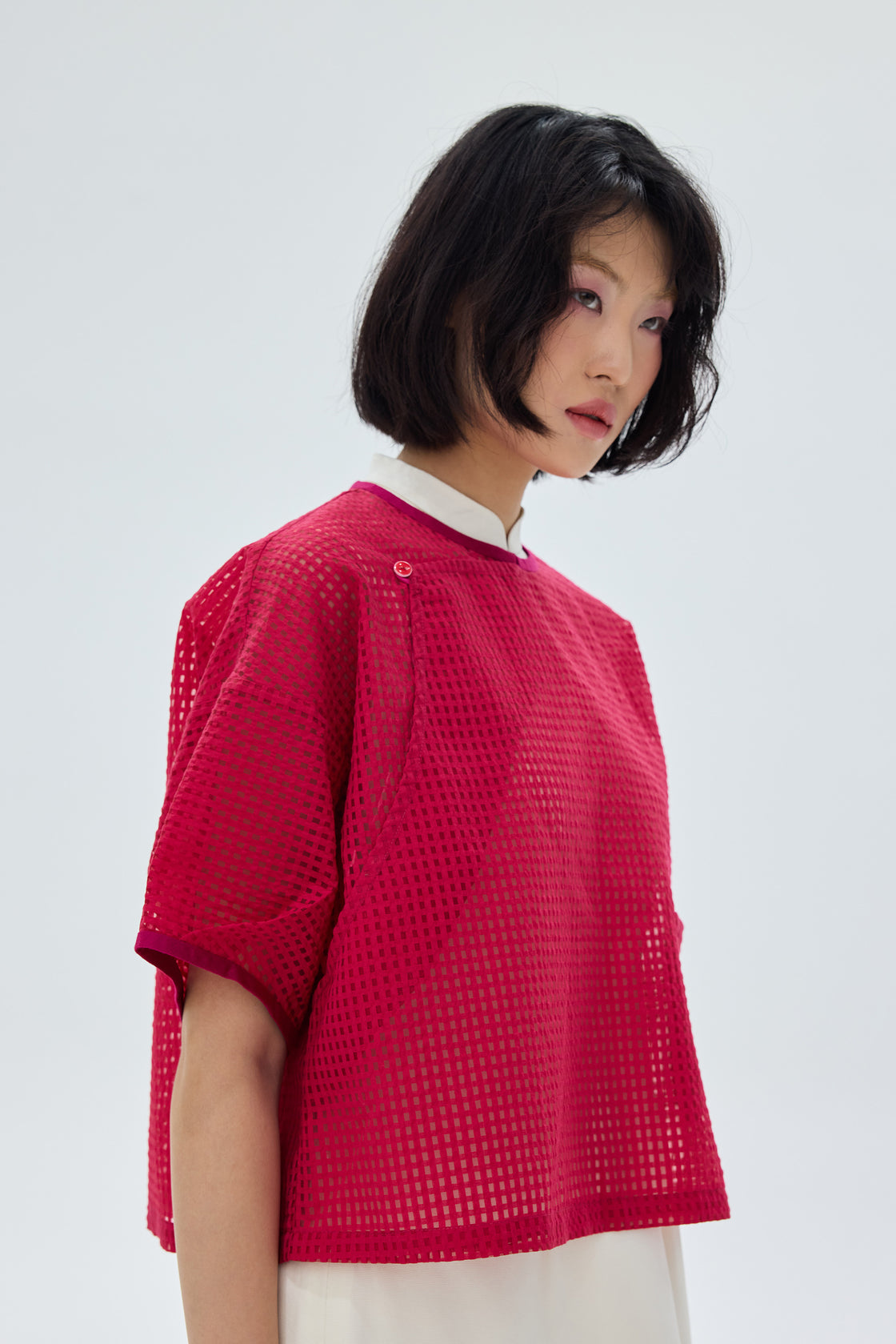 TP Baggy Pleated Slv Red Grid Organza [PRE-ORDER]
