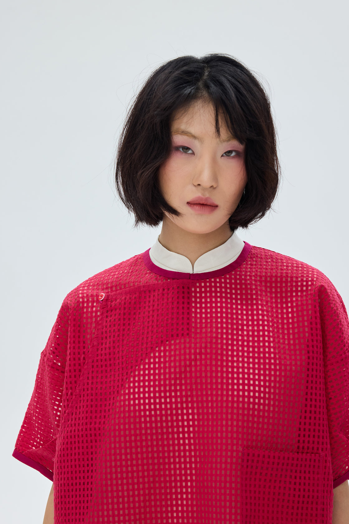 TP Baggy Pleated Slv Red Grid Organza [PRE-ORDER]